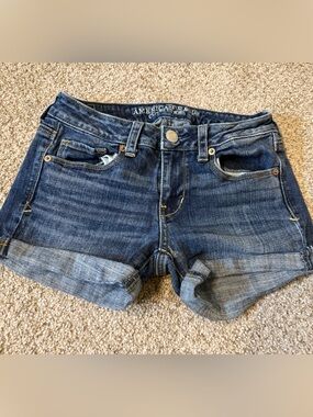 Skinny stretch American Eagle Outfitters Denim Cuffed Women’s Shorts - Dark Blue